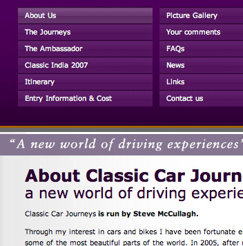 Steve McCullagh Classic Car Journeys Website Navigation Closeup
